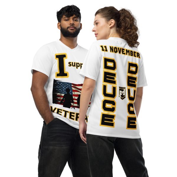 I SUPPORT VETERANS DEUCE DEUCE Recycled Unisex Sports Jersey