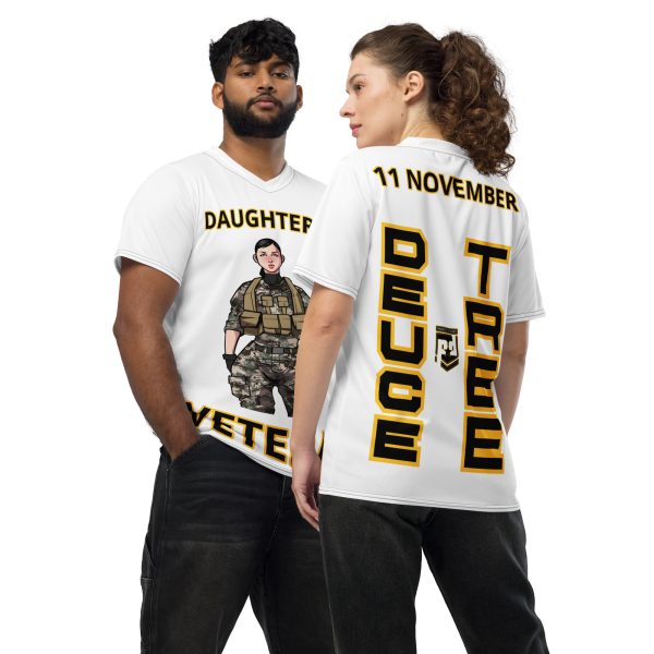 DAUGHTER IS A VETERAN DEUCE TREE Recycled Unisex Sports Jersey