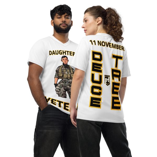 DAUGHTER IS A VETERAN DEUCE TREE Recycled Unisex Sports Jersey