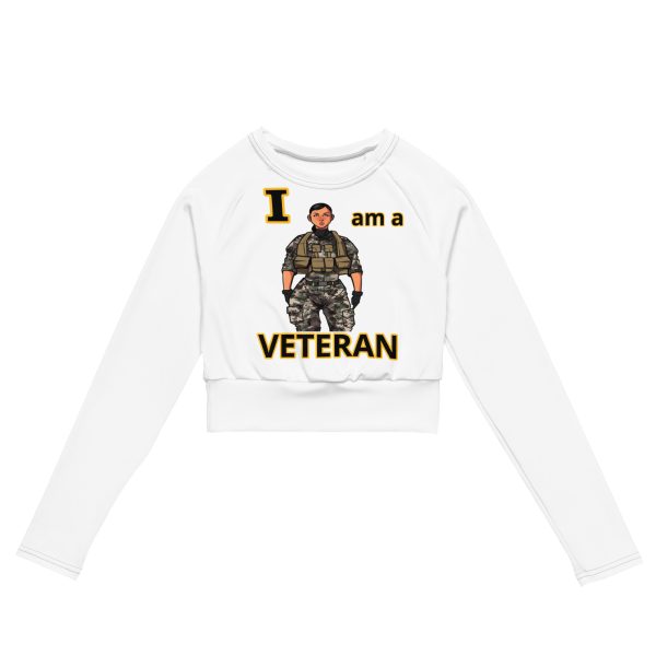 I AM A VETERAN TOO FOWER Recycled Long-Sleeve Crop Top