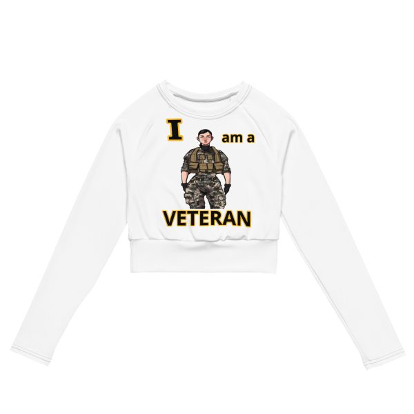 I AM A VETERAN TOO FOWER Recycled Long-Sleeve Crop Top