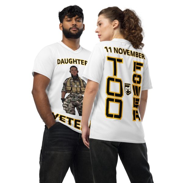 DAUGHTER IS A VETERAN TOO FOWER Recycled Unisex Sports Jersey