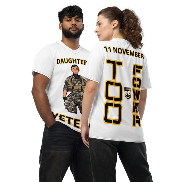 DAUGHTER IS A VETERAN TOO FOWER Recycled Unisex Sports Jersey