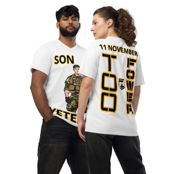 SON IS A  VETERAN TOO FOWER Recycled Unisex Sports Jersey