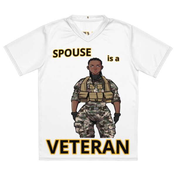 SPOUSE IS A VETERAN TOO FOWER Recycled Unisex Sports Jersey