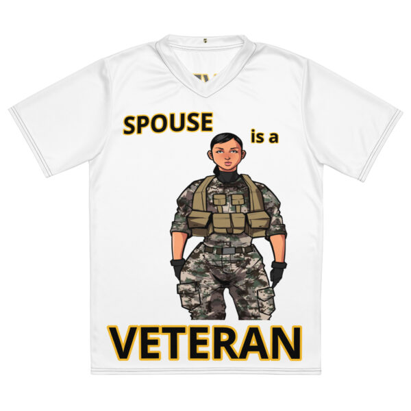 SPOUSE IS A VETERAN TOO FOWER Recycled Unisex Sports Jersey