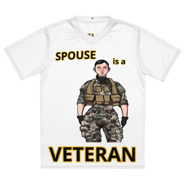 SPOUSE IS A VETERAN TOO FOWER Recycled Unisex Sports Jersey