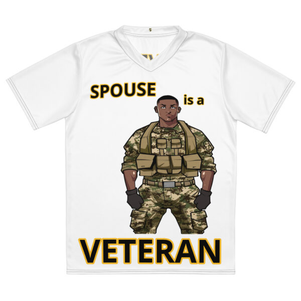 SPOUSE IS A VETERAN TOO FOWER Recycled Unisex Sports Jersey