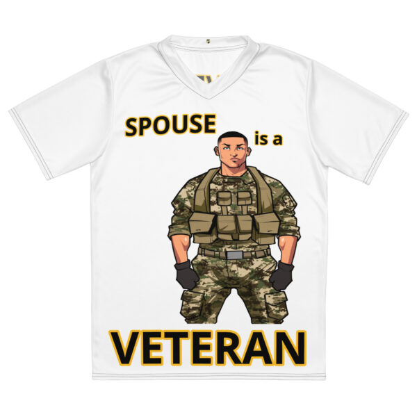 SPOUSE IS A VETERAN TOO FOWER Recycled Unisex Sports Jersey