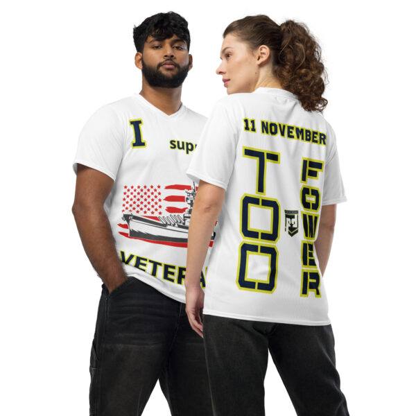 I SUPPORT  VETERANS TOO FOWER Recycled Unisex Sports Jersey