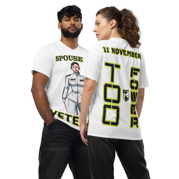 SPOUSE IS A VETERAN TOO FOWER Recycled Unisex Sports Jersey