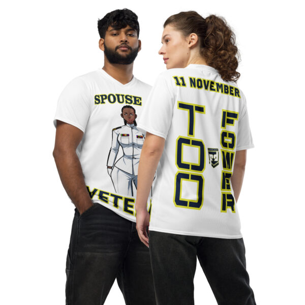 SPOUSE IS A VETERAN TOO FOWER Recycled Unisex Sports Jersey