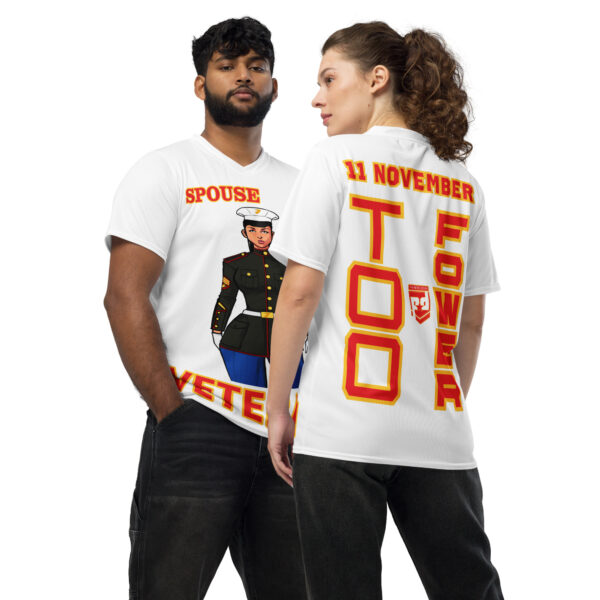 SPOUSE IS A VETERAN TOO FOWER Recycled Unisex Sports Jersey