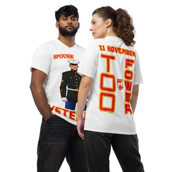 SPOUSE IS A VETERAN TOO FOWER Recycled Unisex Sports Jersey