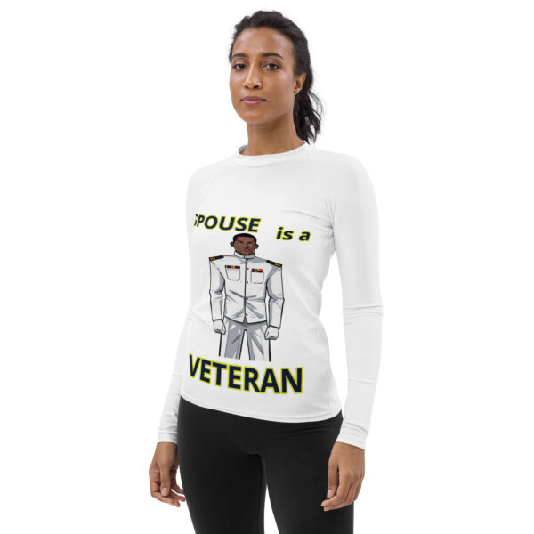 SPOUSE IS A VETERAN TOO FOWER Women's Rash Guard - Image 3