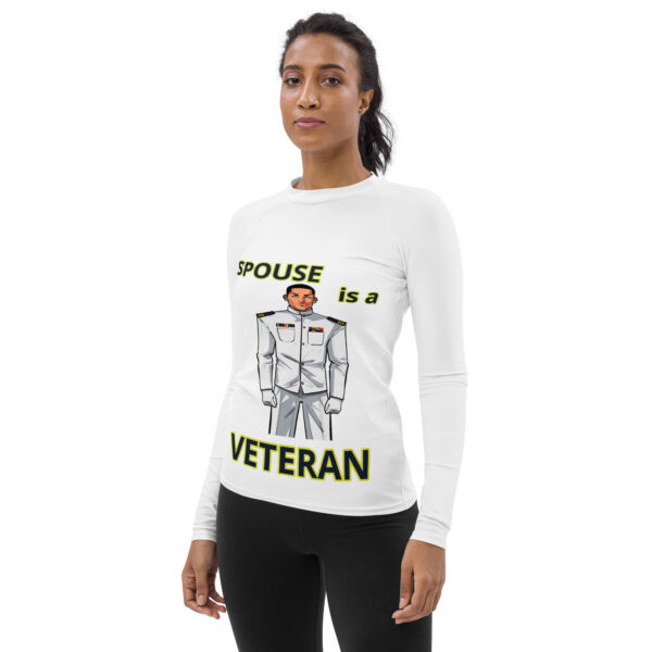 SPOUSE IS A VETERAN TOO FOWER Women's Rash Guard - Image 3