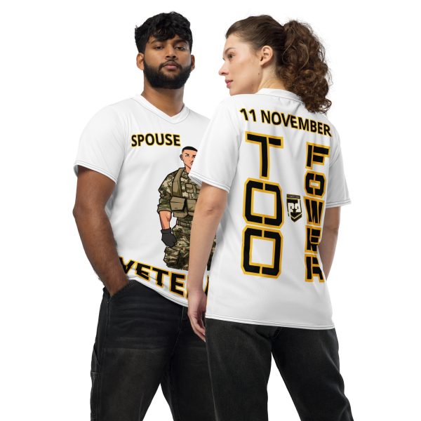 SPOUSE IS A VETERAN TOO FOWER Recycled Unisex Sports Jersey