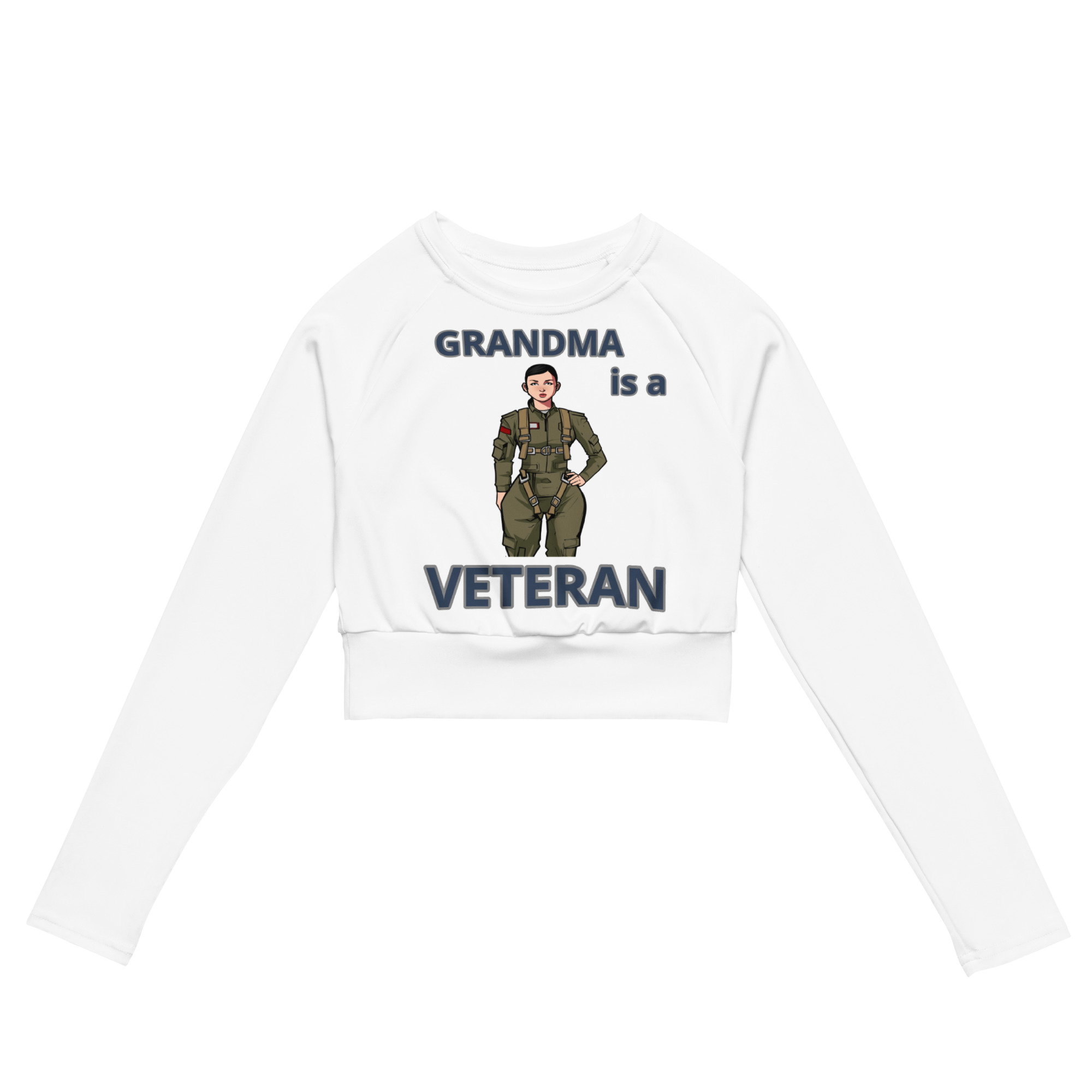 GRANDMA IS A VETERAN TOO FOWER Recycled Long-Sleeve Crop Top