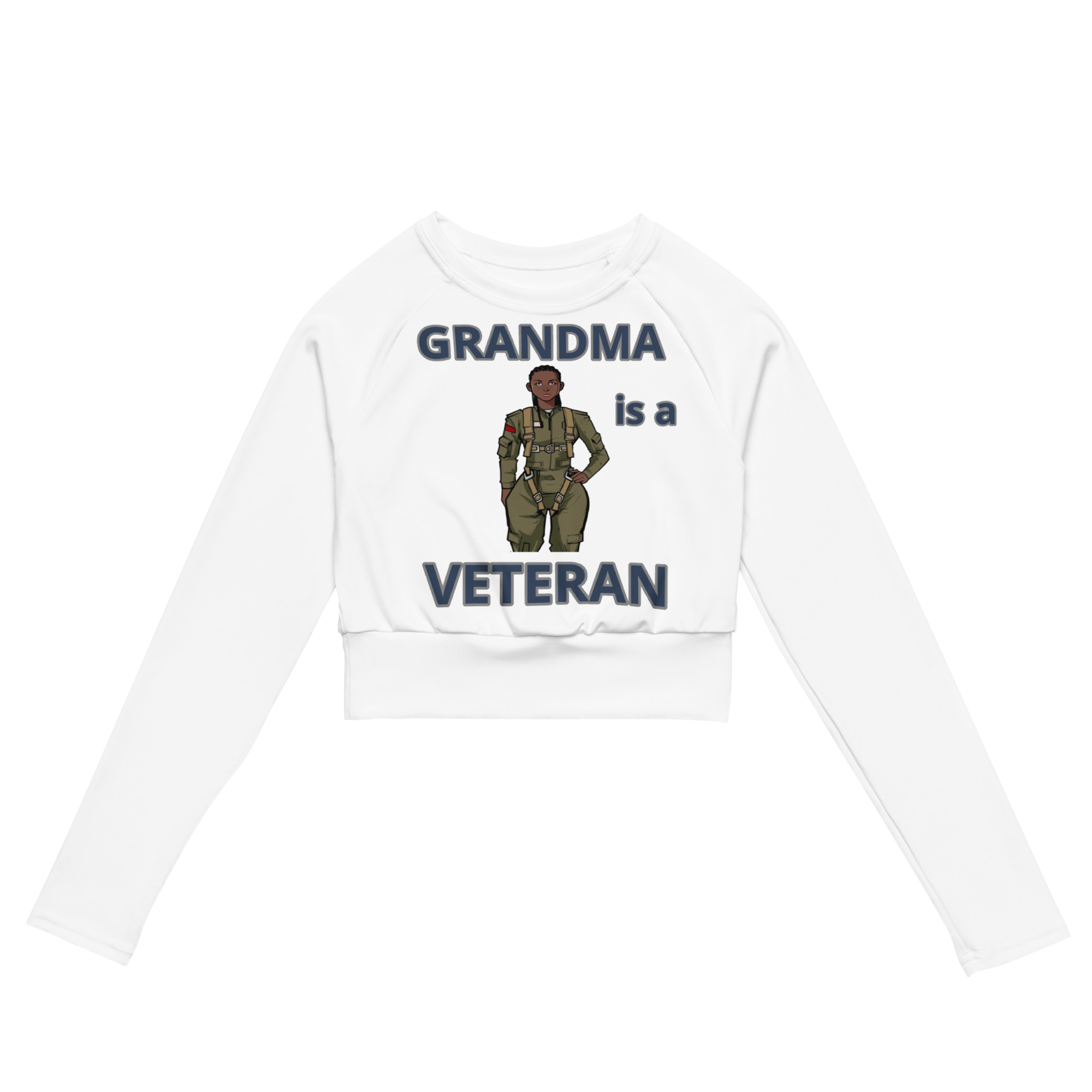GRANDMA IS A VETERAN TOO FOWER Recycled Long-Sleeve Crop Top