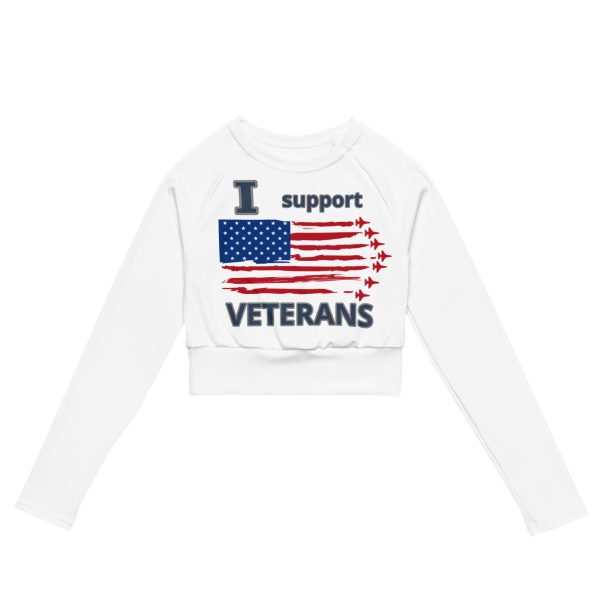 I SUPPORT  VETERANS TOO FOWER Recycled Long-Sleeve Crop Top