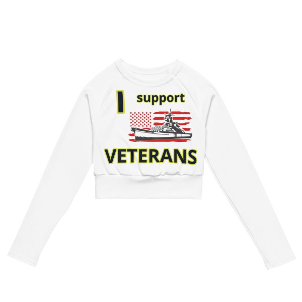 I SUPPORT  VETERANS TOO FOWER Recycled Long-Sleeve Crop Top