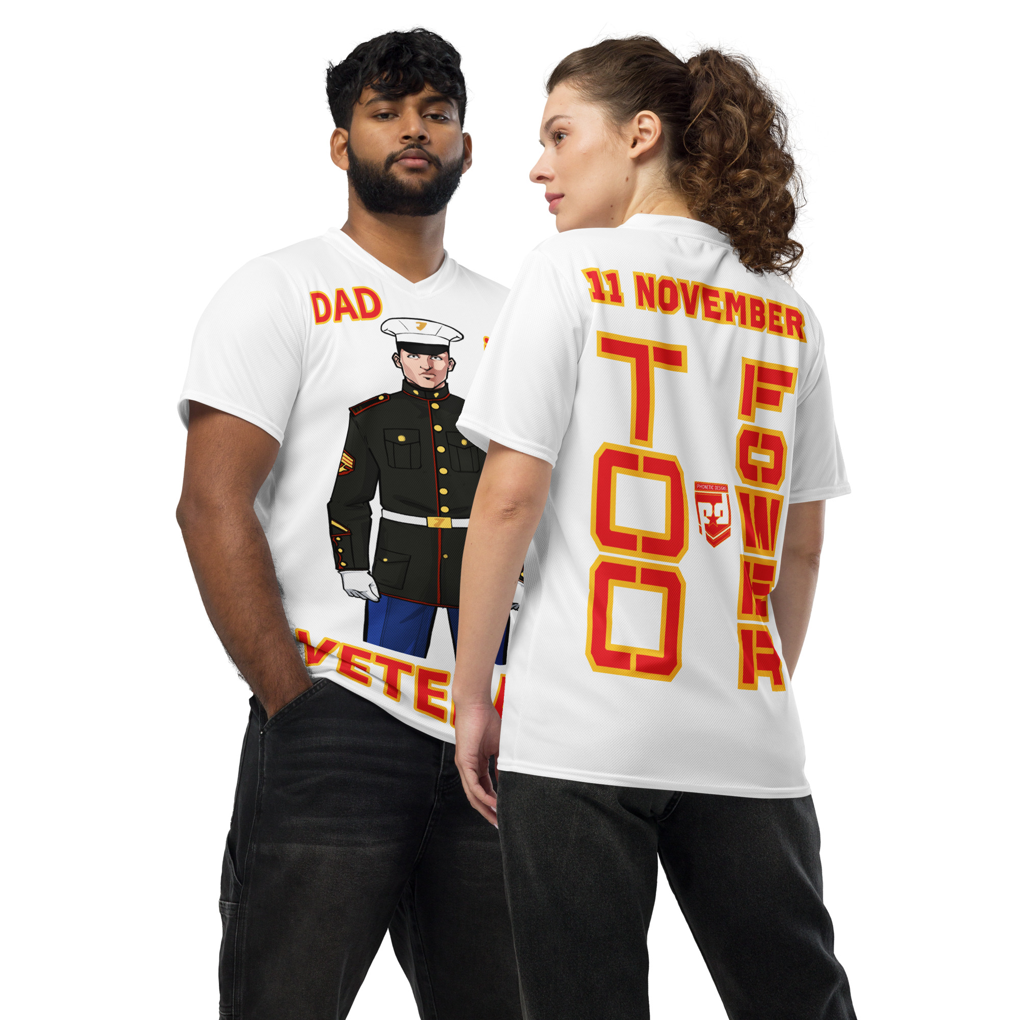 DAD IS A VETERAN TOO FOWER Recycled Unisex Sports Jersey