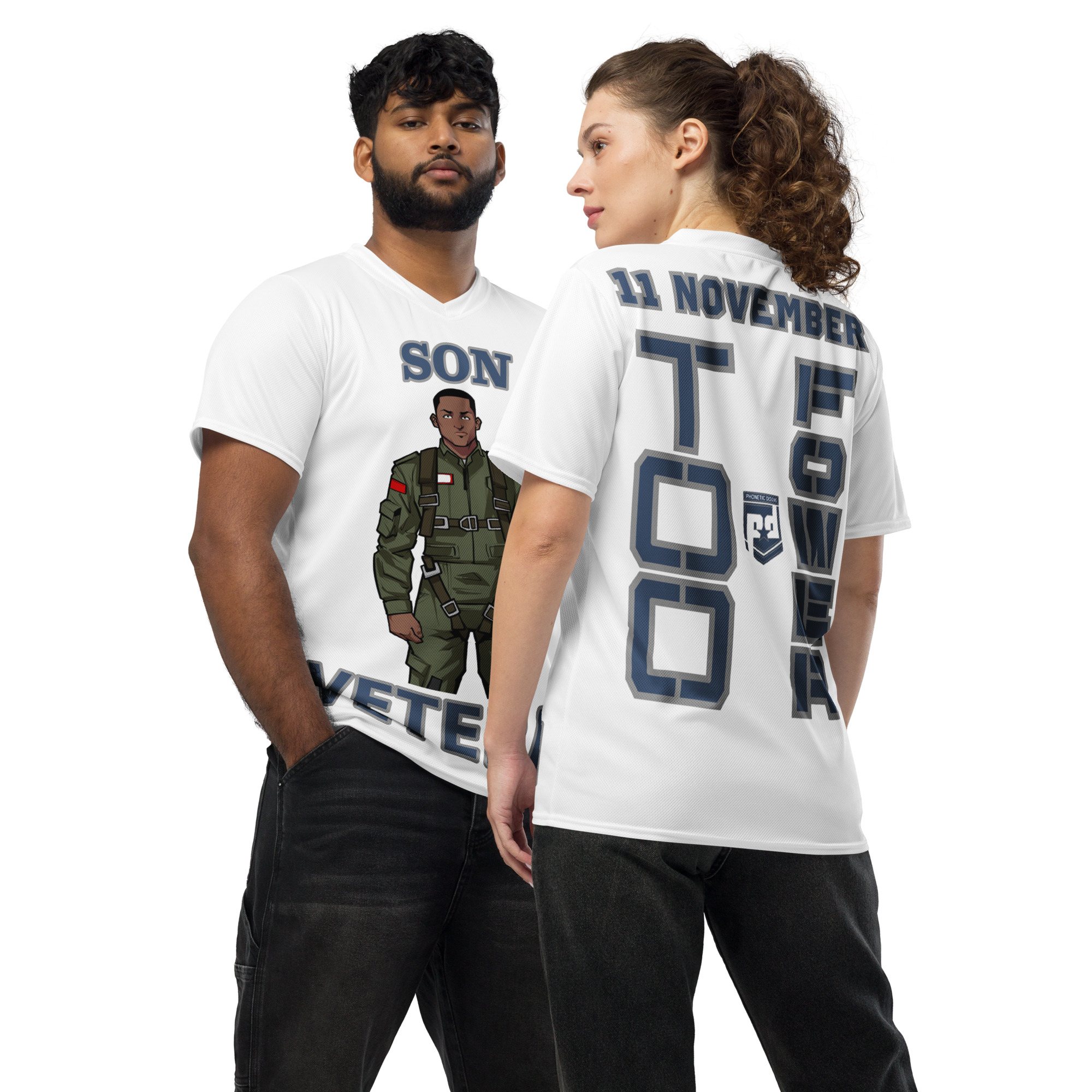 SON IS A VETERAN TOO FOWER Recycled Unisex Sports Jersey
