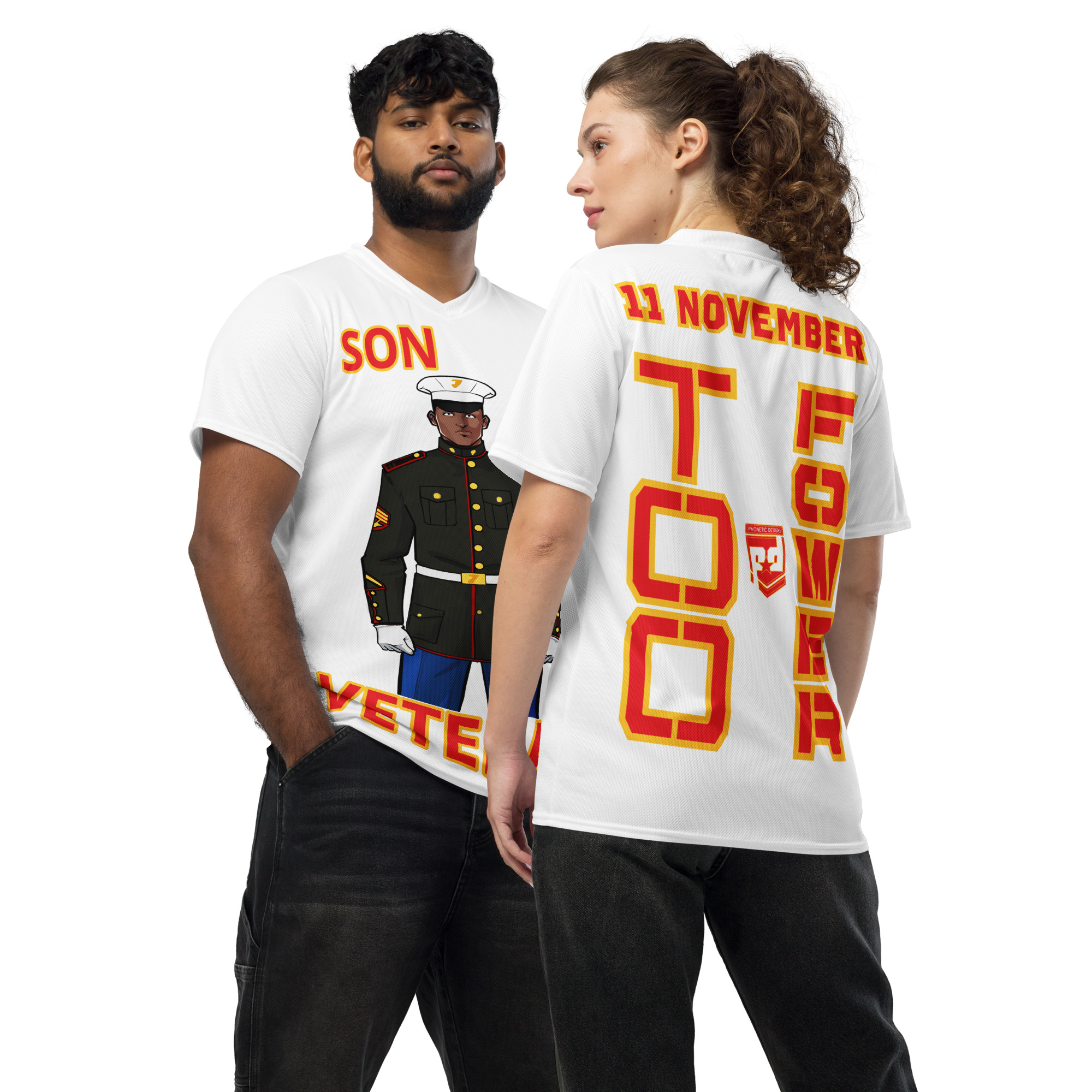 SON IS A VETERAN TOO FOWER Recycled Unisex Sports Jersey