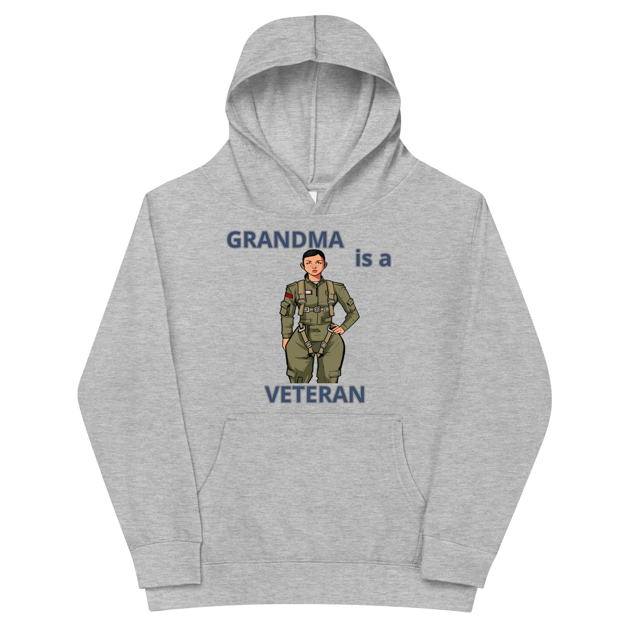 GRANDMA IS A VETERAN TOO FOWER Kids Fleece Hoodie - Image 3