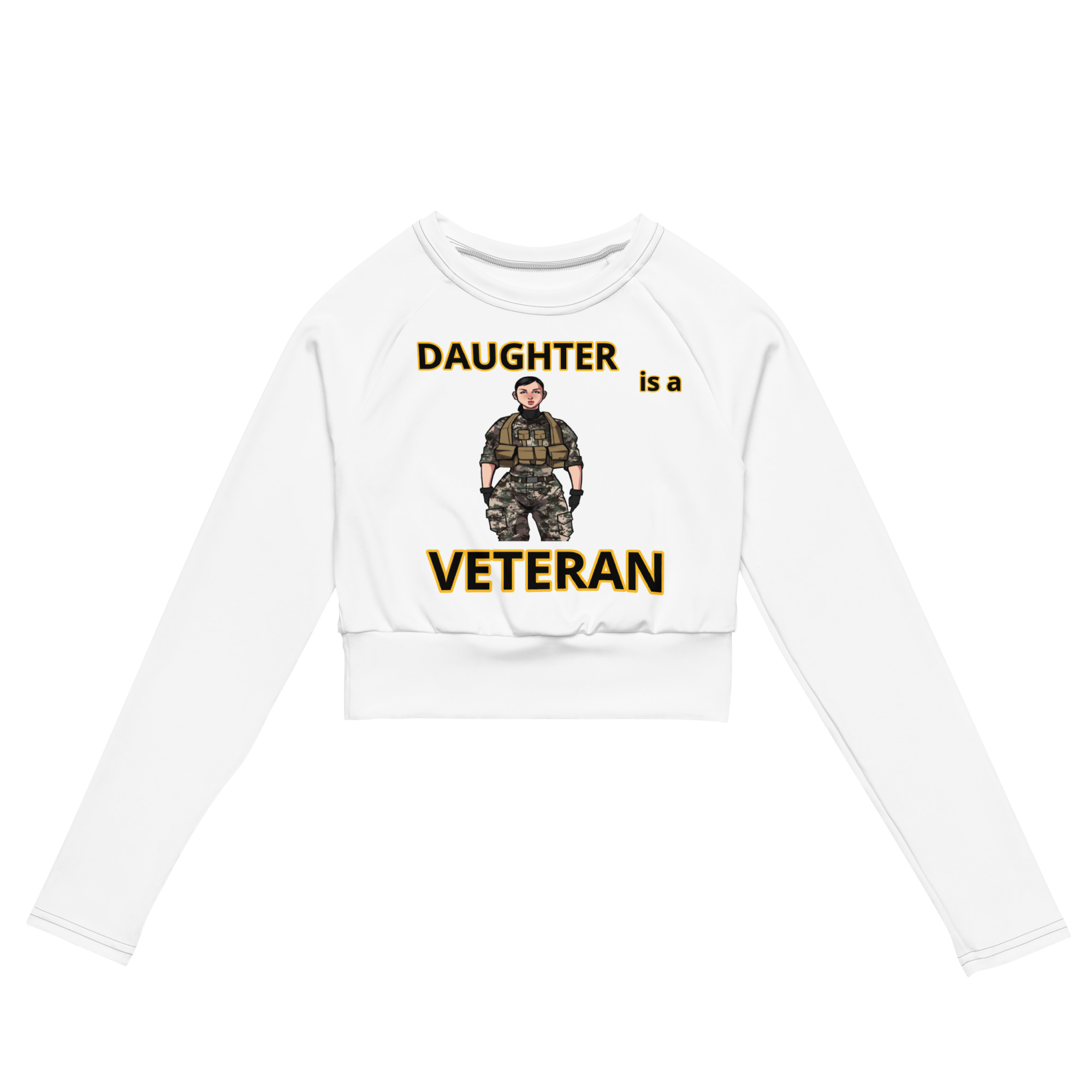 DAUGHTER IS A VETERAN TOO FIFE Recycled Long-Sleeve Crop Top