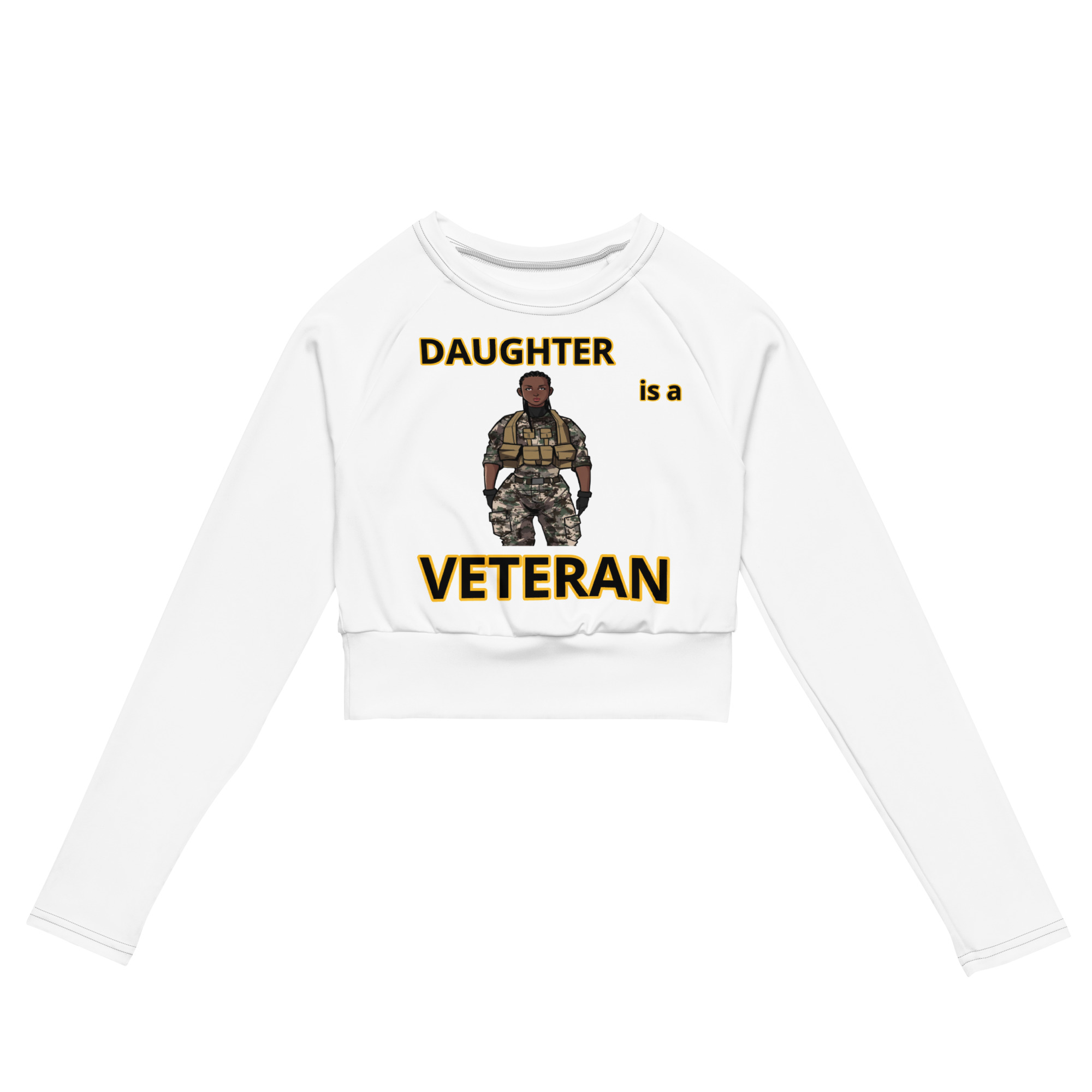 DAUGHTER IS A VETERAN TOO FIFE Recycled Long-Sleeve Crop Top