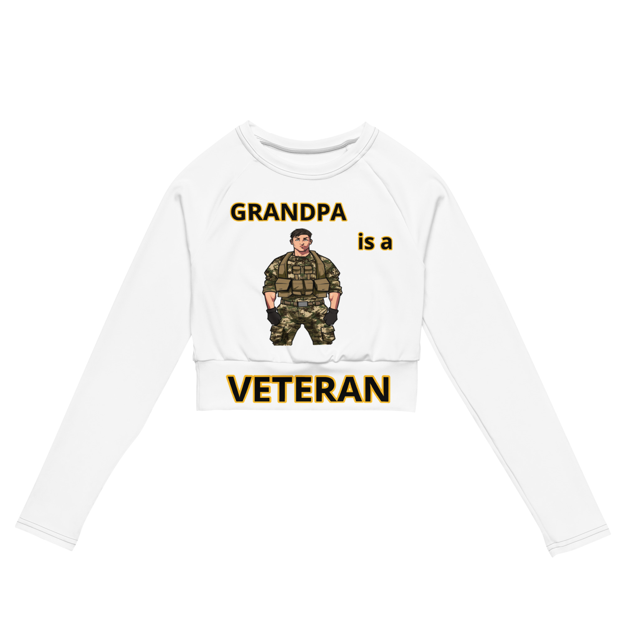 GRANDPA IS A VETERAN TOO FIFE Recycled Long-Sleeve Crop Top
