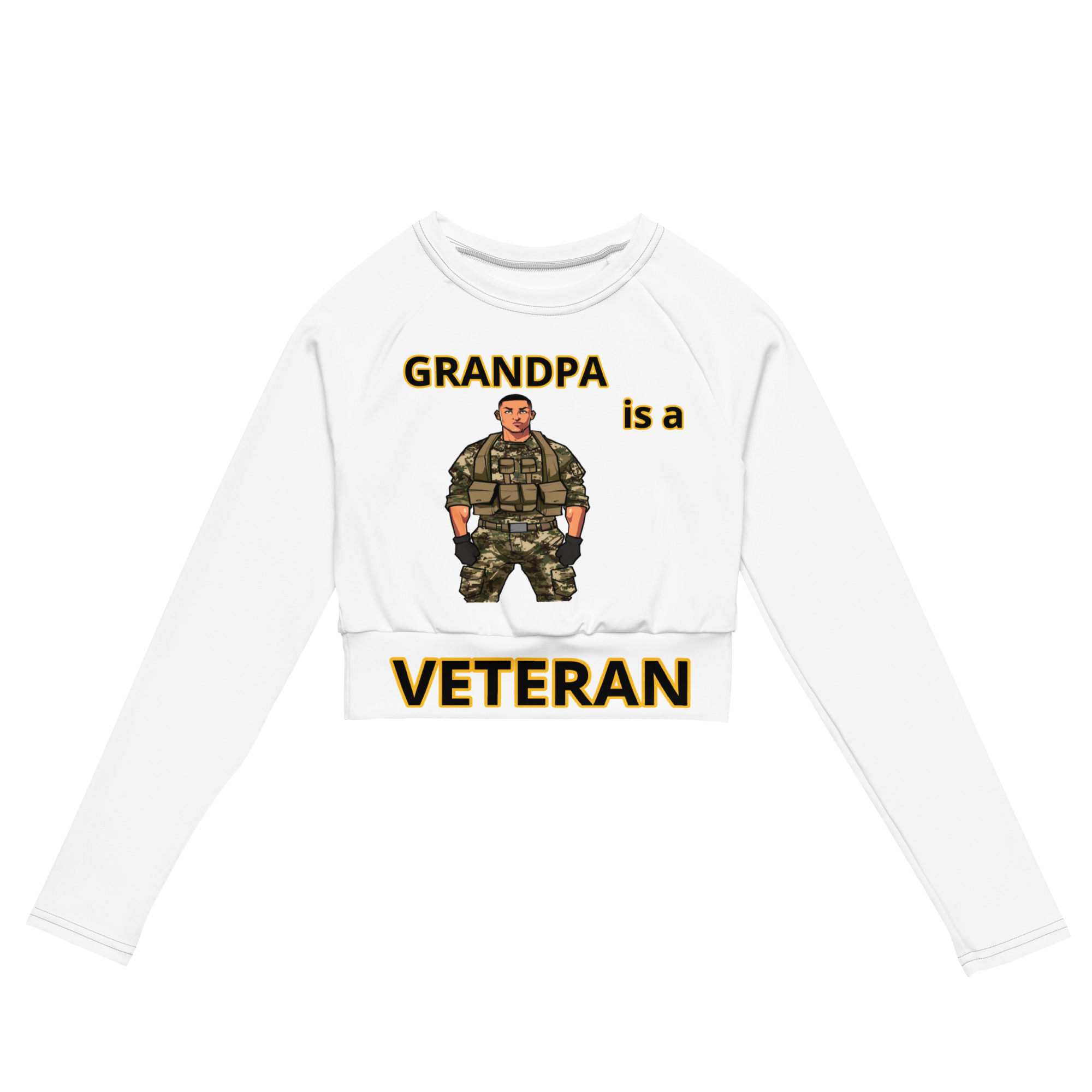 GRANDPA IS A VETERAN TOO FIFE Recycled Long-Sleeve Crop Top