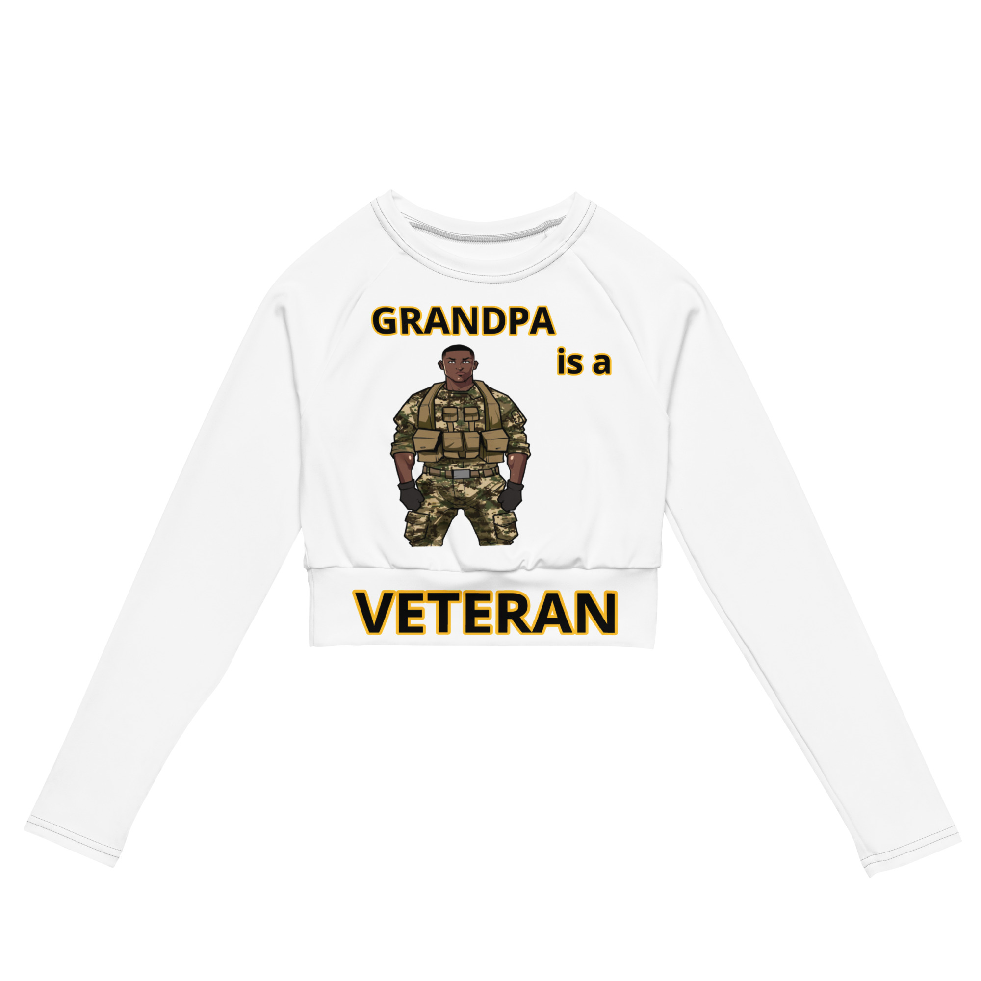 GRANDPA IS A VETERAN TOO FIFE Recycled Long-Sleeve Crop Top