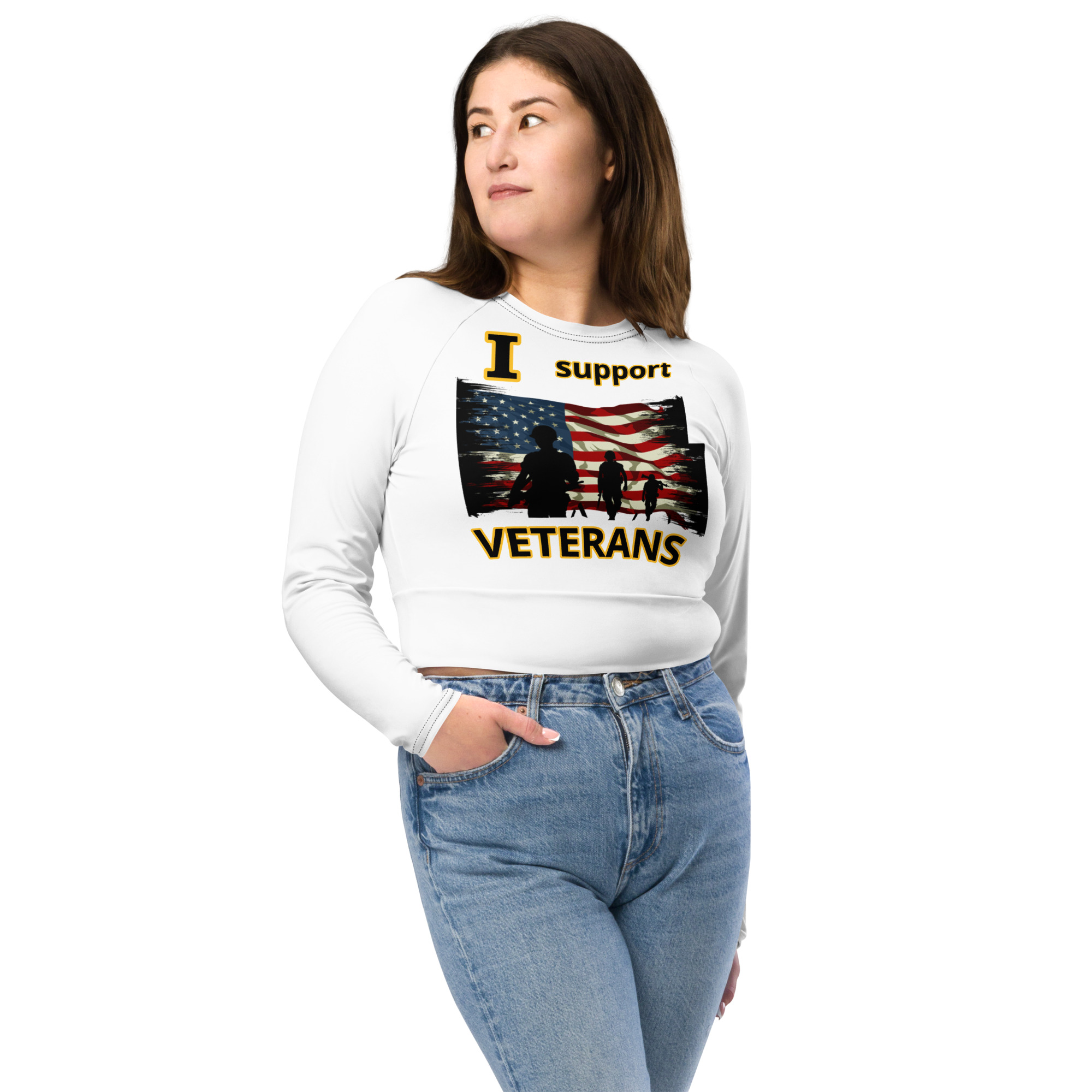 I SUPPORT VETERANS TOO FIFE Recycled Long-Sleeve Crop Top