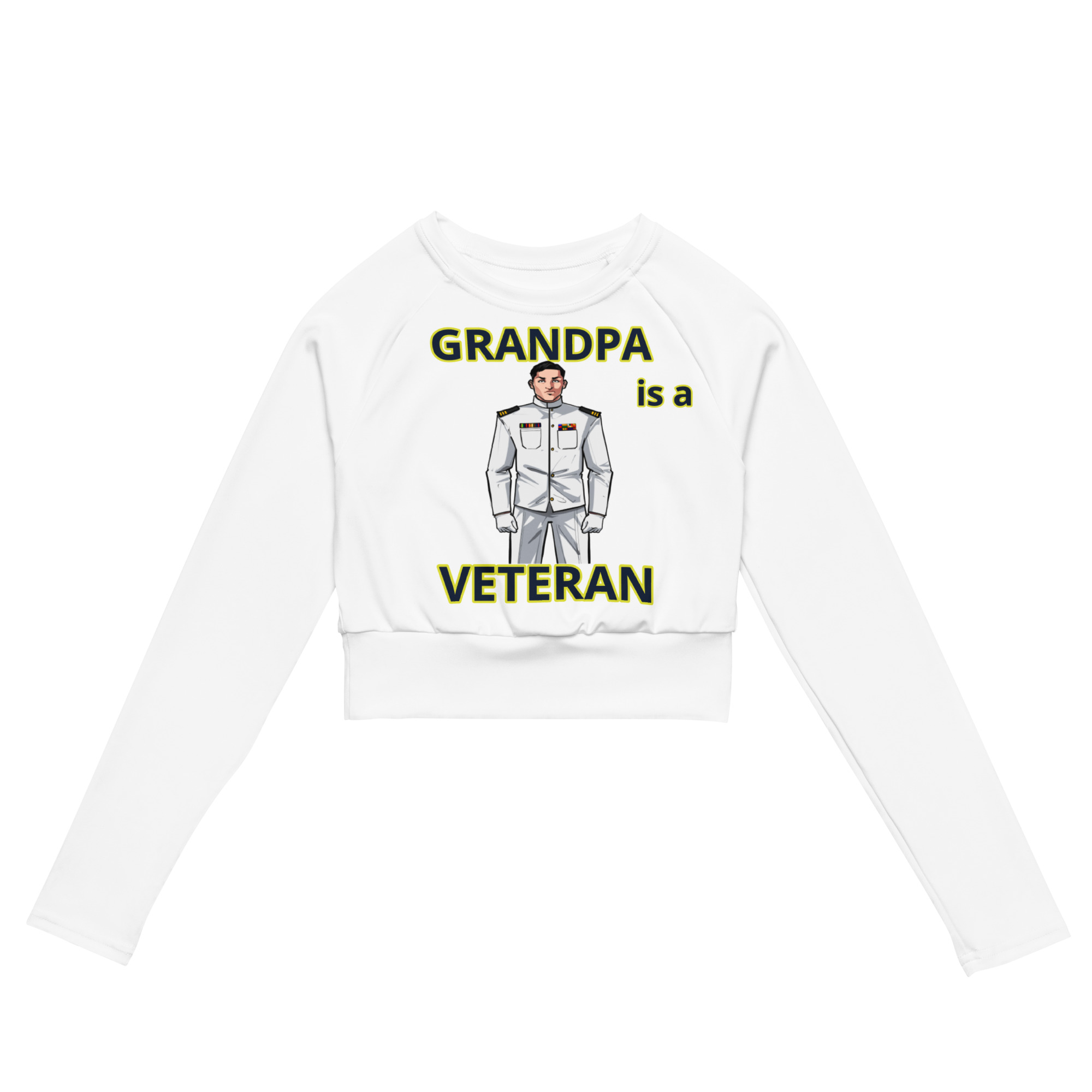 GRANDPA IS A VETERAN TOO FIFE Recycled Long-Sleeve Crop Top