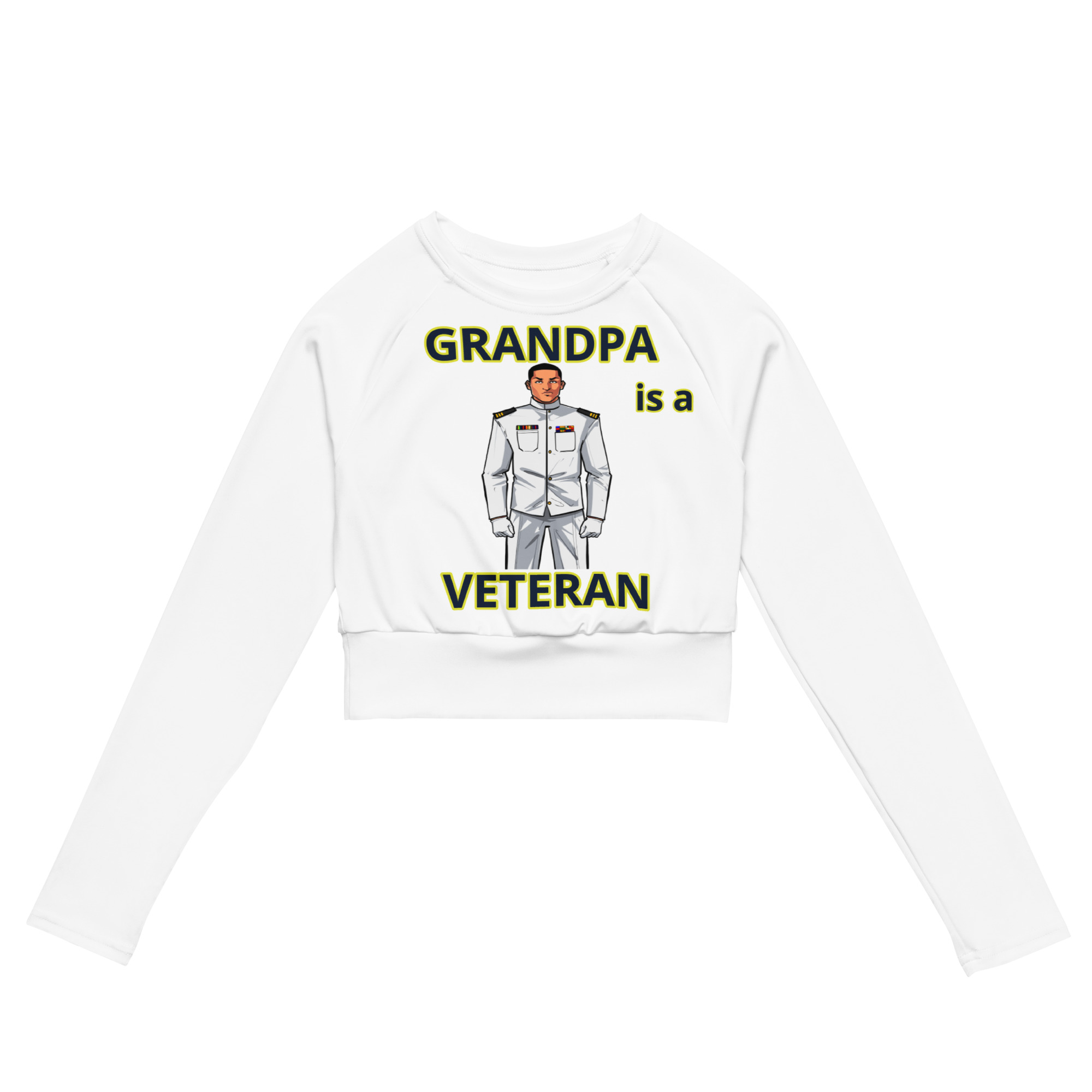 GRANDPA IS A VETERAN TOO FIFE Recycled Long-Sleeve Crop Top