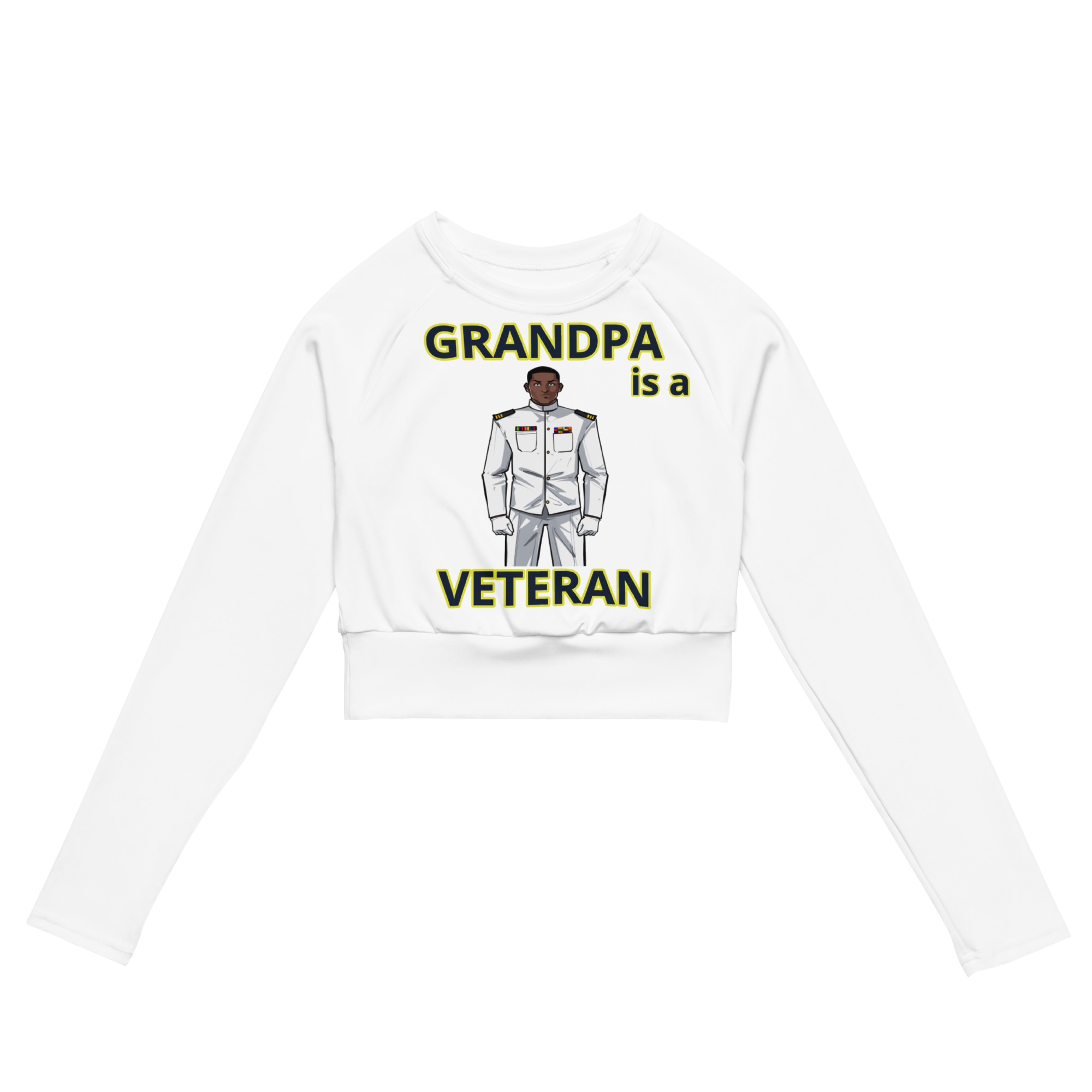 GRANDPA IS A VETERAN TOO FIFE Recycled Long-Sleeve Crop Top