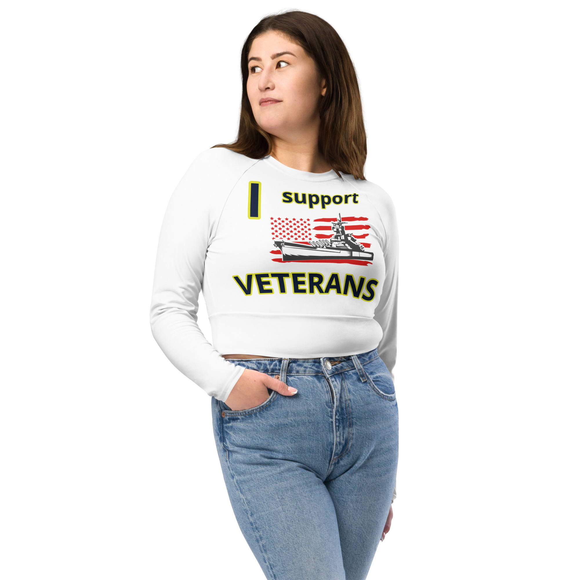 I SUPPORT VETERANS TOO FIFE Recycled Long-Sleeve Crop Top