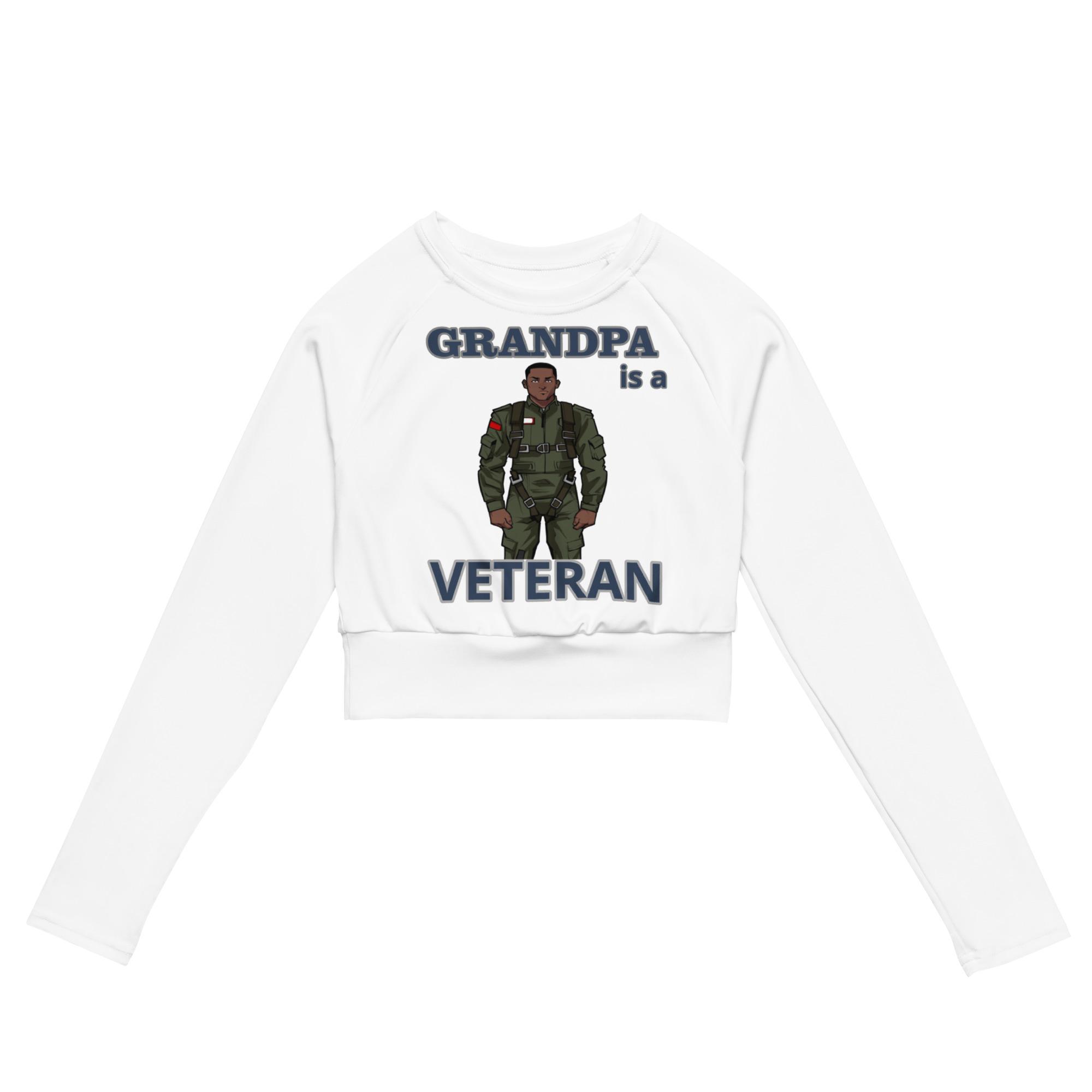 GRANDPA IS A VETERAN TOO FIFE Recycled Long-Sleeve Crop Top