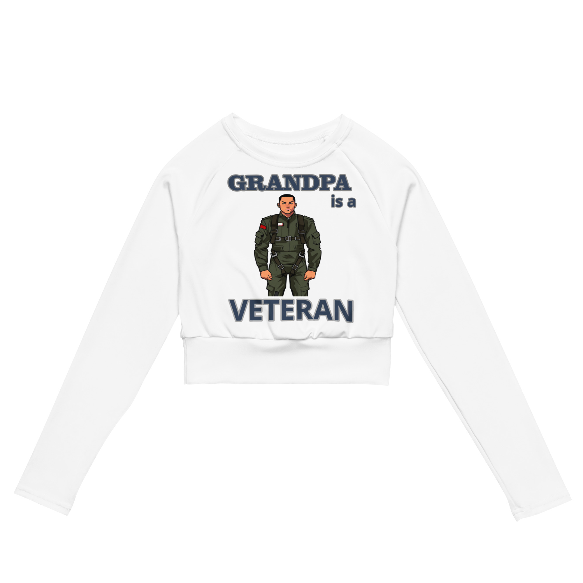 GRANDPA IS A VETERAN TOO FIFE Recycled Long-Sleeve Crop Top