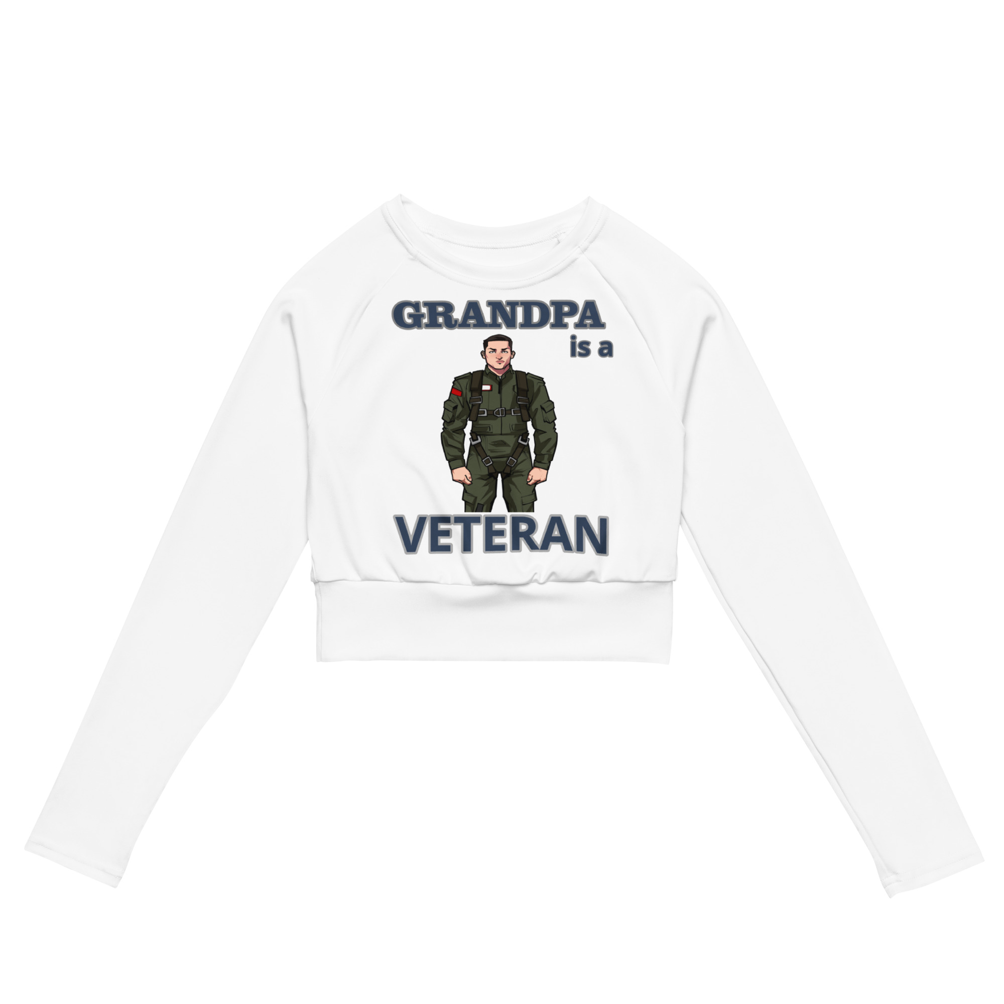GRANDPA IS A VETERAN TOO FIFE Recycled Long-Sleeve Crop Top