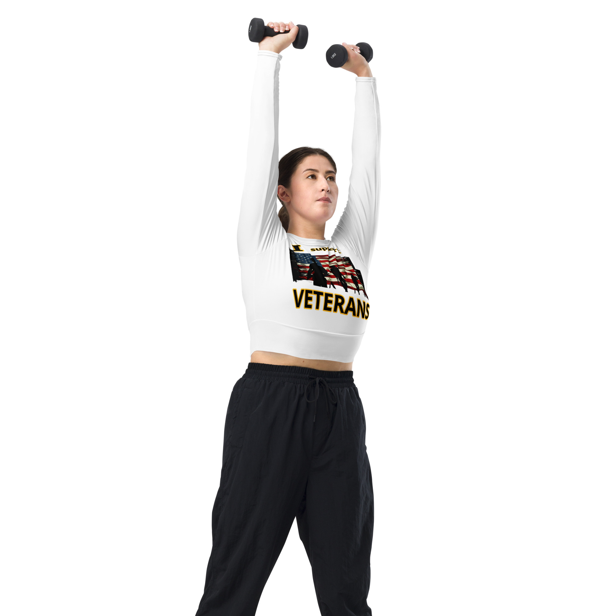 I SUPPORT VETERANS TOO FIFE Recycled Long-Sleeve Crop Top - Image 3