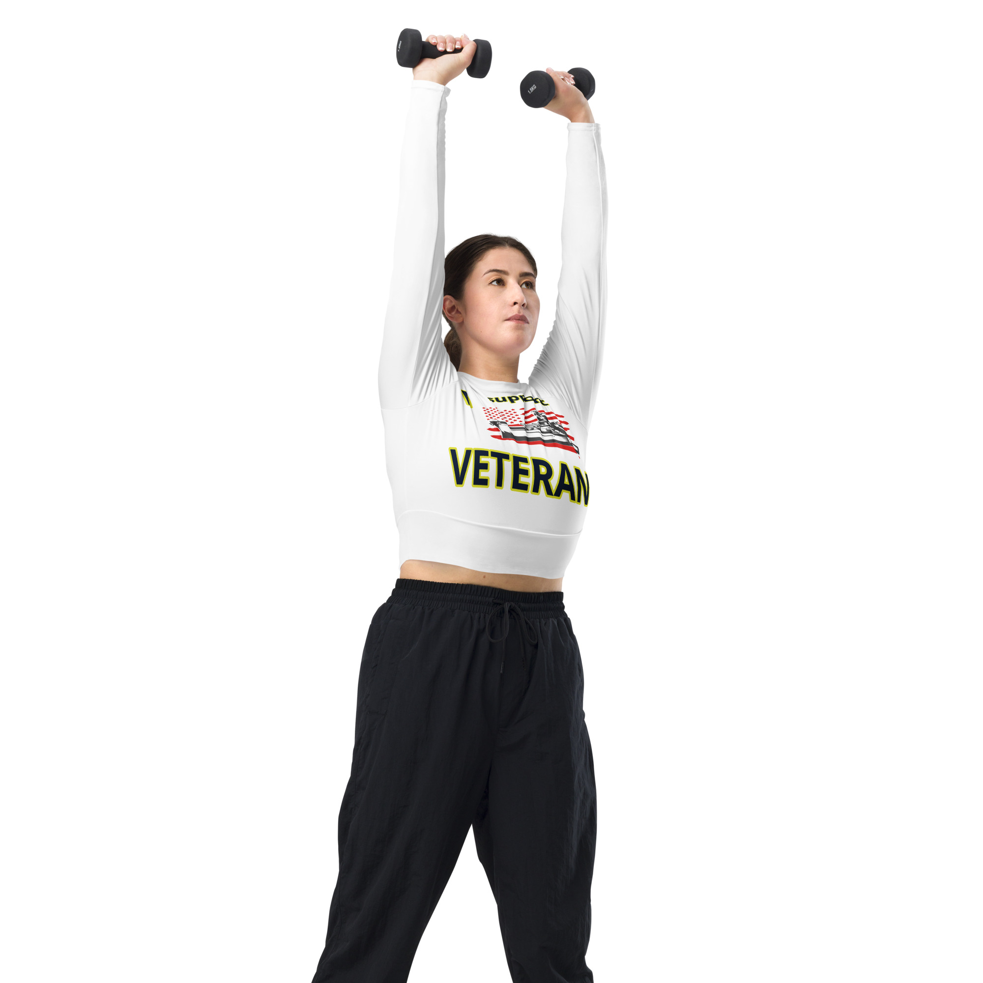 I SUPPORT VETERANS TOO FIFE Recycled Long-Sleeve Crop Top - Image 3