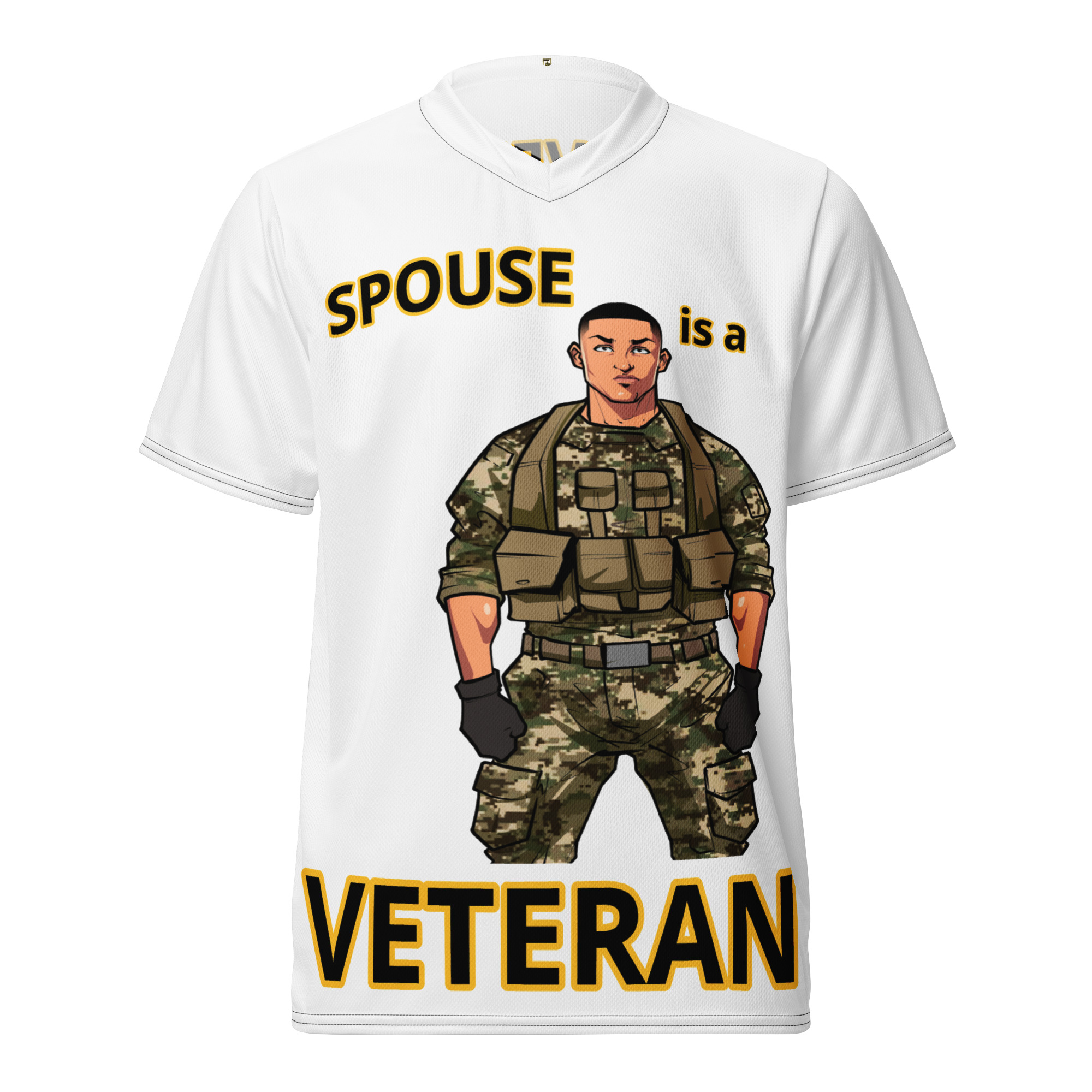 SPOUSE IS A VETERAN TOO FIFE Recycled Unisex Sports Jersey
