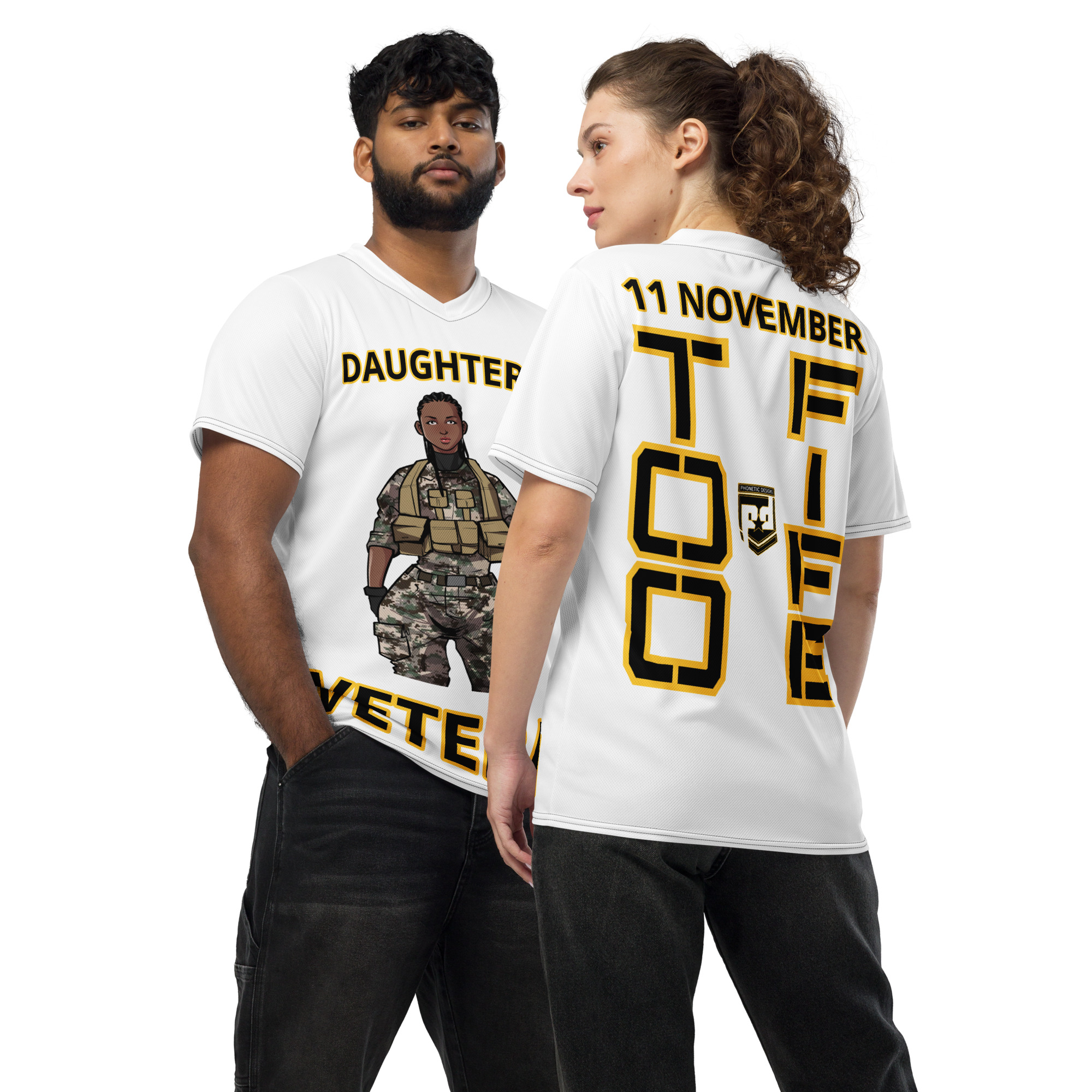 DAUGHTER IS A VETERAN TOO FIFE Recycled Unisex Sports Jersey