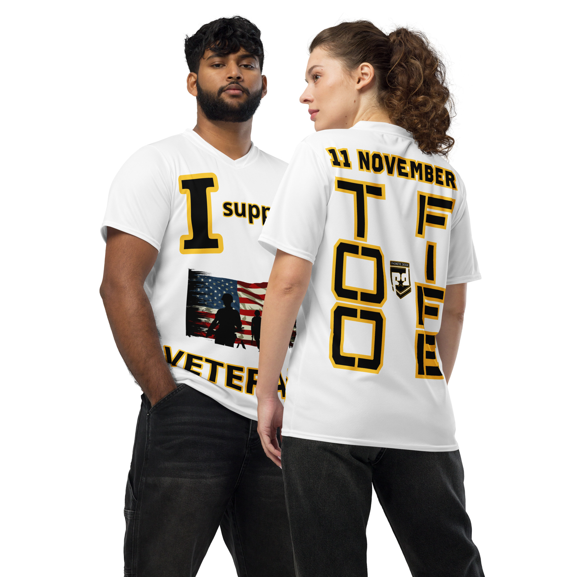I SUPPORT VETERANS TOO FIFE Recycled Unisex Sports Jersey