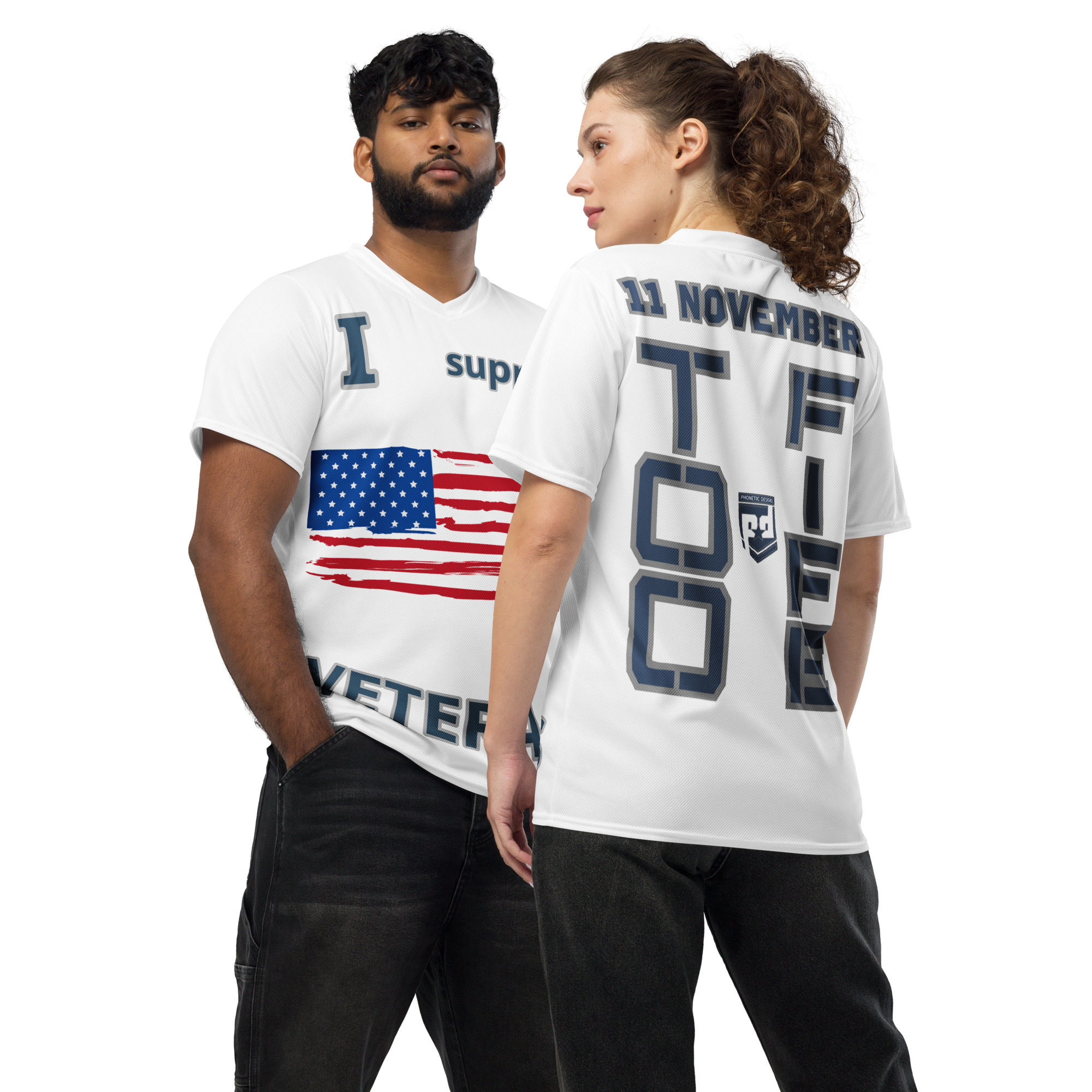 I SUPPORT VETERANS TOO FIFE Recycled Unisex Sports Jersey