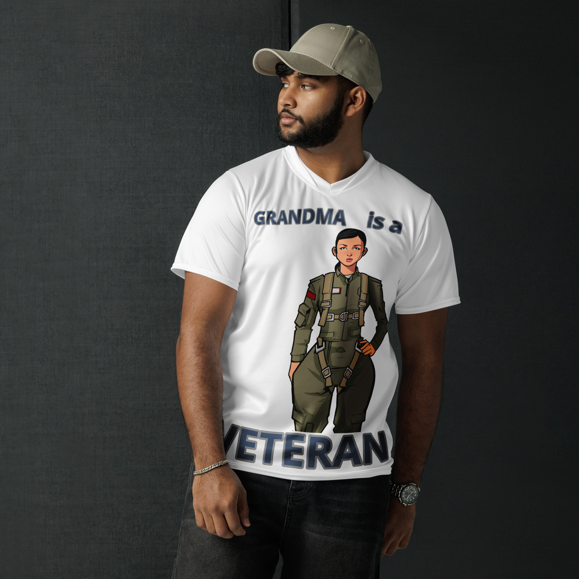 GRANDMA IS A VETERAN TOO FIFE Recycled Unisex Sports Jersey