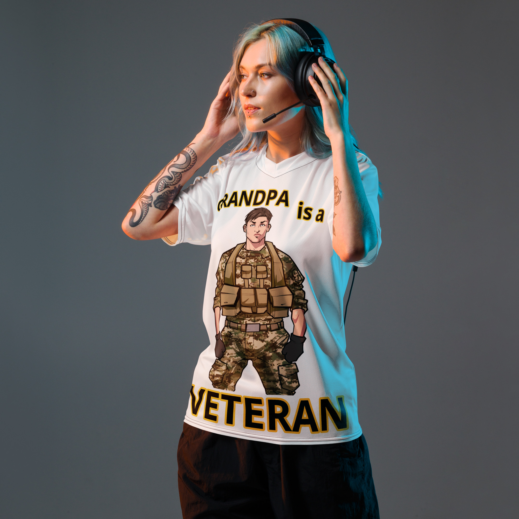 GRANDPA IS A VETERAN TOO FIFE Recycled Unisex Sports Jersey - Image 2
